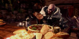 Eating a meal without a helmet in MHW.
