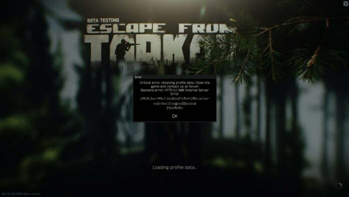 Loading profile data error screen in Escape From Tarkov