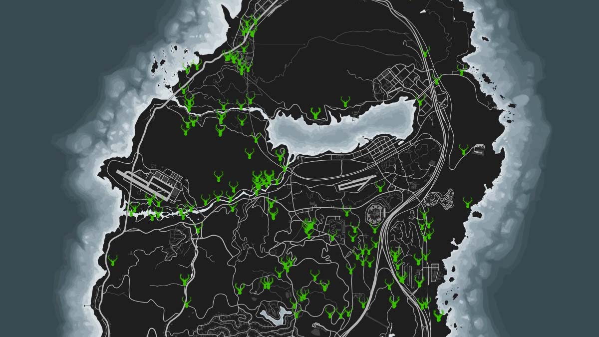 Emplacements des animaux cerfs sur la carte GTA 5 Online