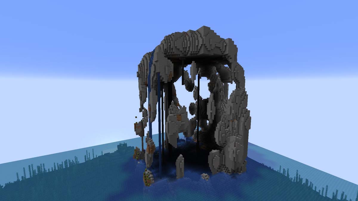Île avec une immense grotte dans Minecraft