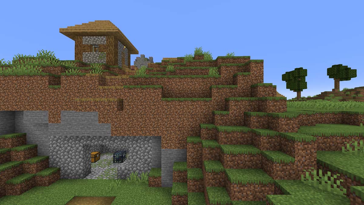 Grotte de donjon sous le village dans Minecraft