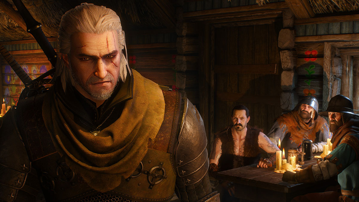 Geralt évite le regard de certains habitués des pubs.