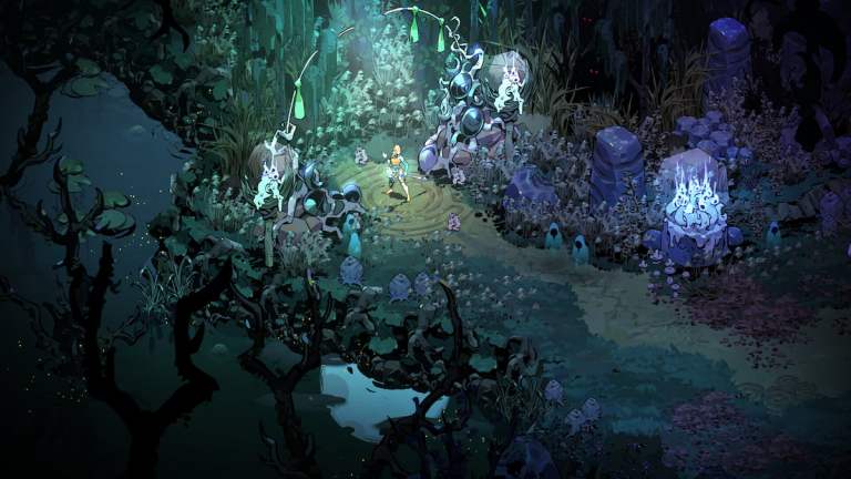 melione standing in a garden in hades 2