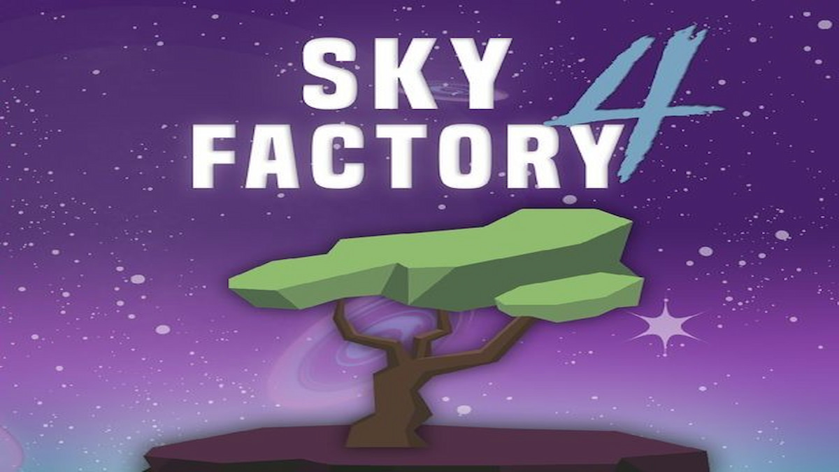 Une image d'un arbre sur un rocher flottant utilisée sur l'écran de démarrage du modpack Sky Factory 4.