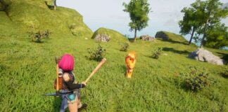 A player character approaching a Foxparks standing in the grass.