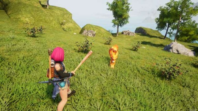 A player character approaching a Foxparks standing in the grass.