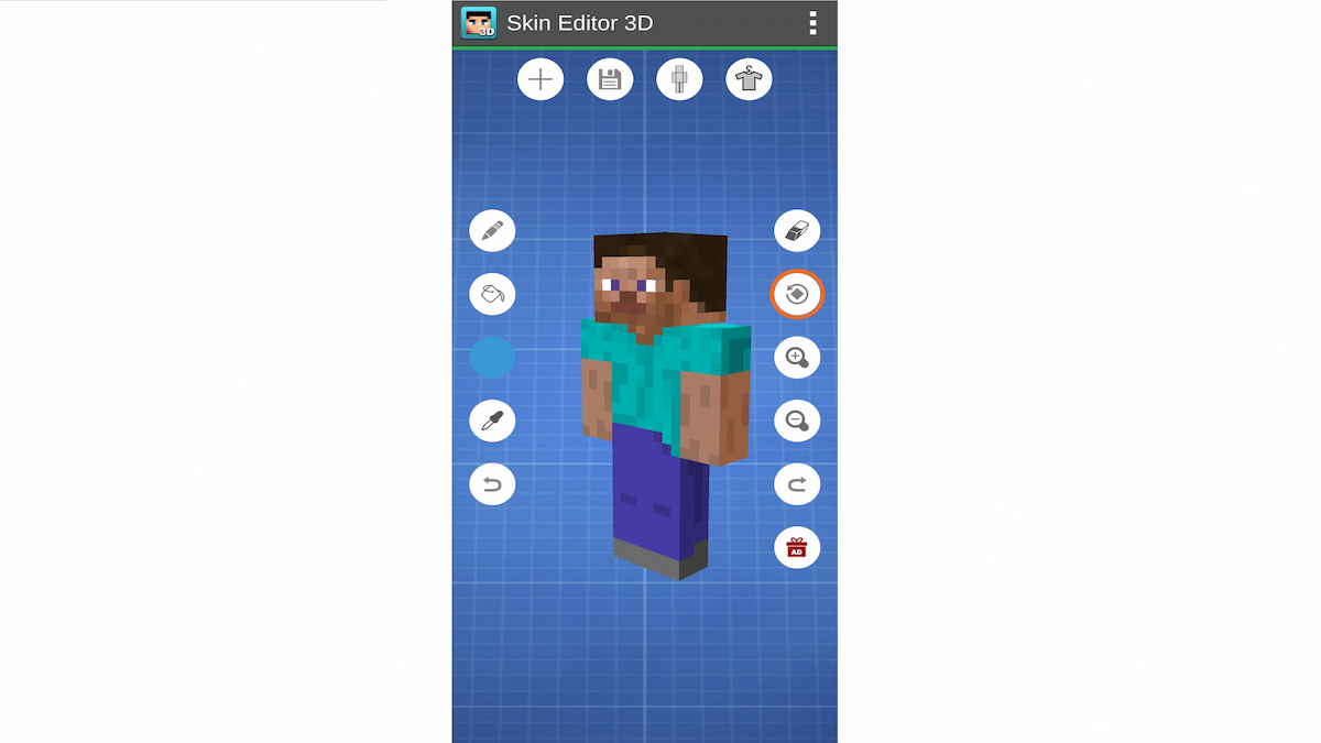 L'écran d'édition de l'application Skin Editor 3D pour Minecraft.