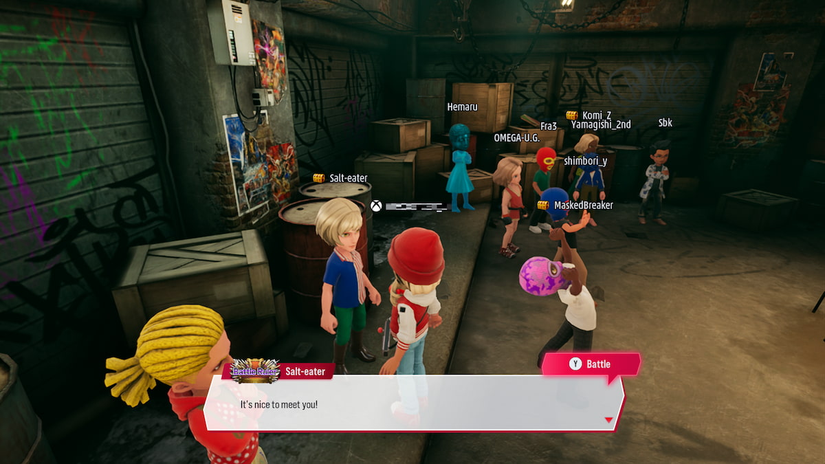 Un avatar de joueur entouré de PNJ dans la Super Ghost Battle Room.
