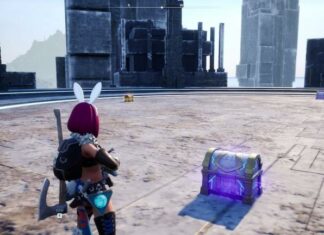 Player surrounded by three chests