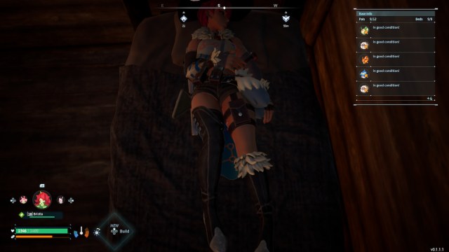 Un personnage joueur dormant sur un lit.