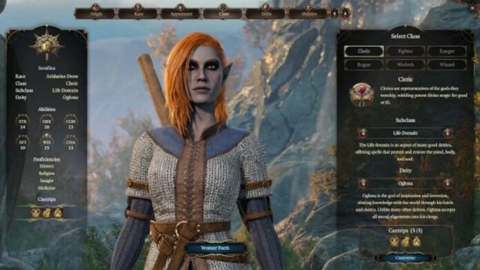 a violet skinned orange haired woman in light armor