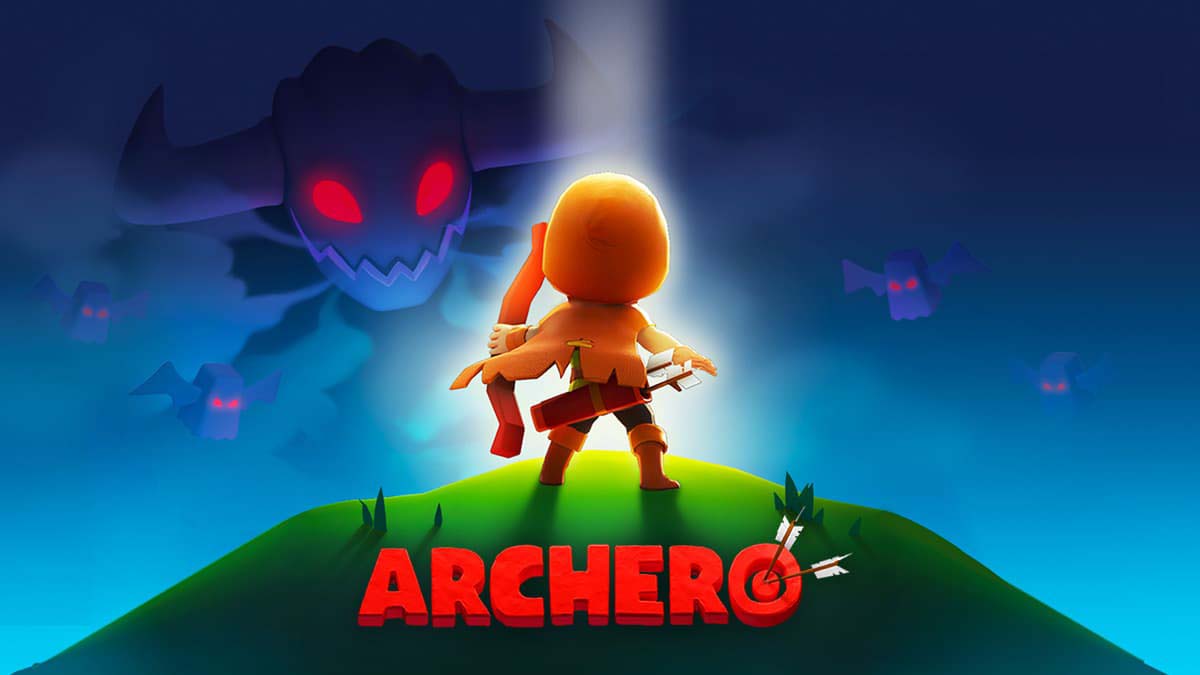 Le personnage Archero se tient au sommet de la colline face à un ennemi géant