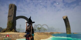 A player character standing in a beach area.