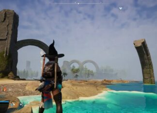 A player character standing in a beach area.