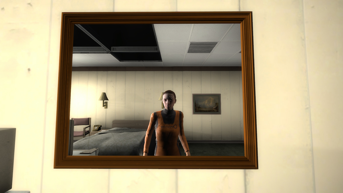 Personnage principal de Portal Revolution se regardant dans un miroir.