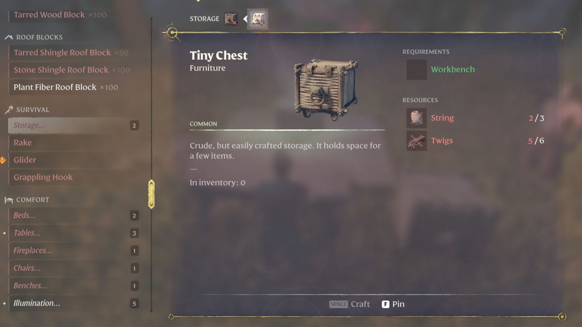 La recette du Tiny Chest dans Enshrouded