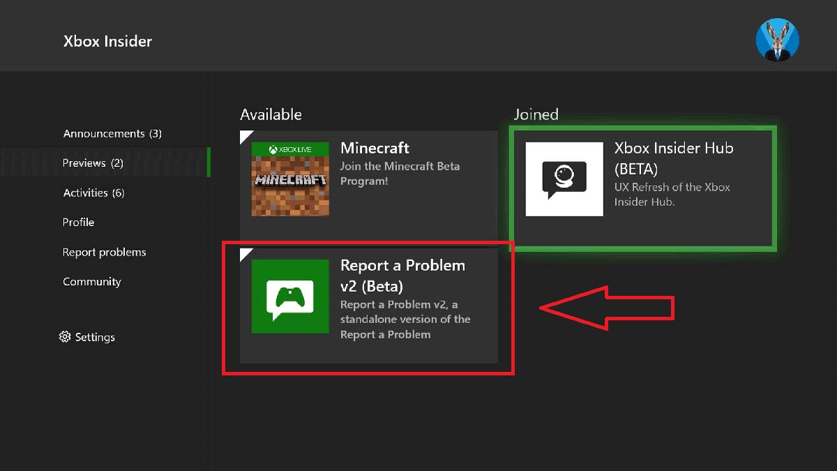 Un écran de l'application Signaler un problème sur Xbox