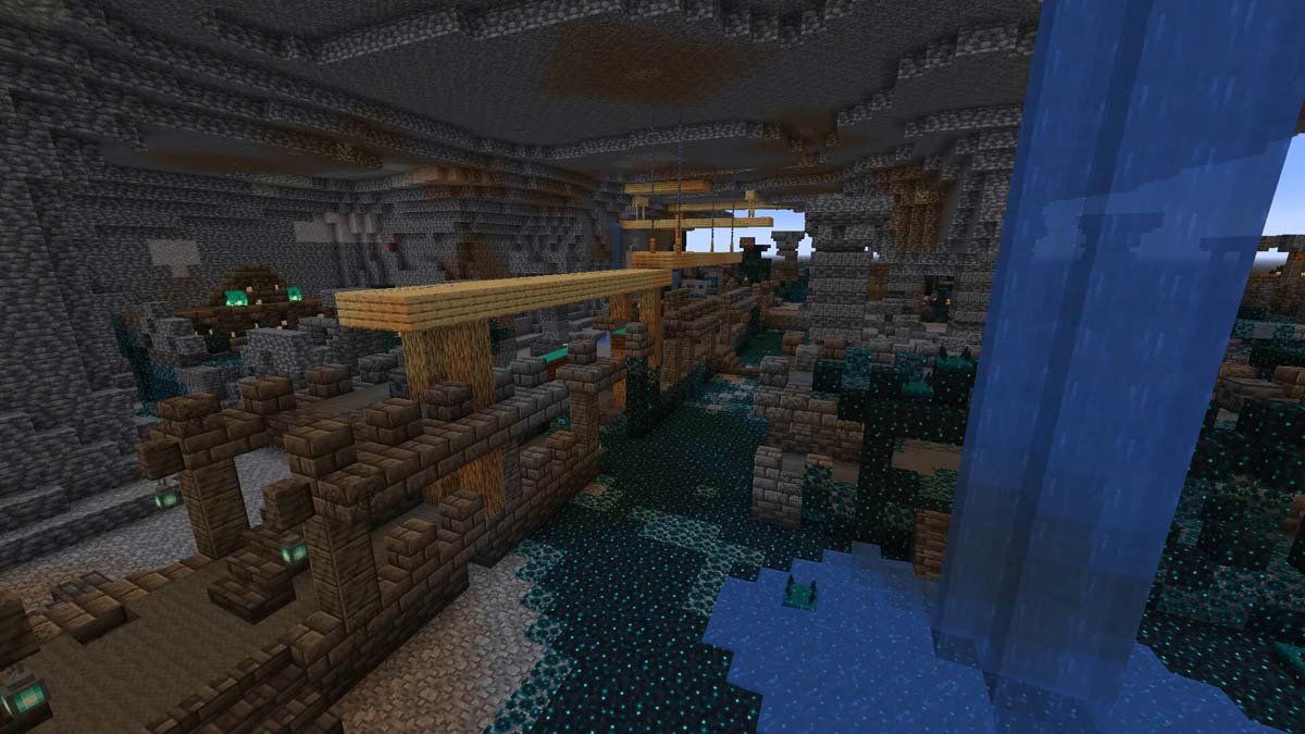 Une grotte mène au puits de mine, qui mène à l'ancienne ville de Minecraft