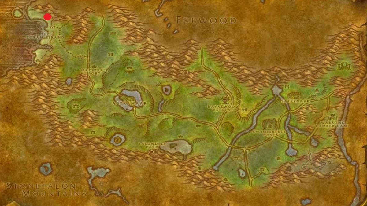 Entrée des profondeurs de Fathom Noire sur la carte d'Ashenvale WoW