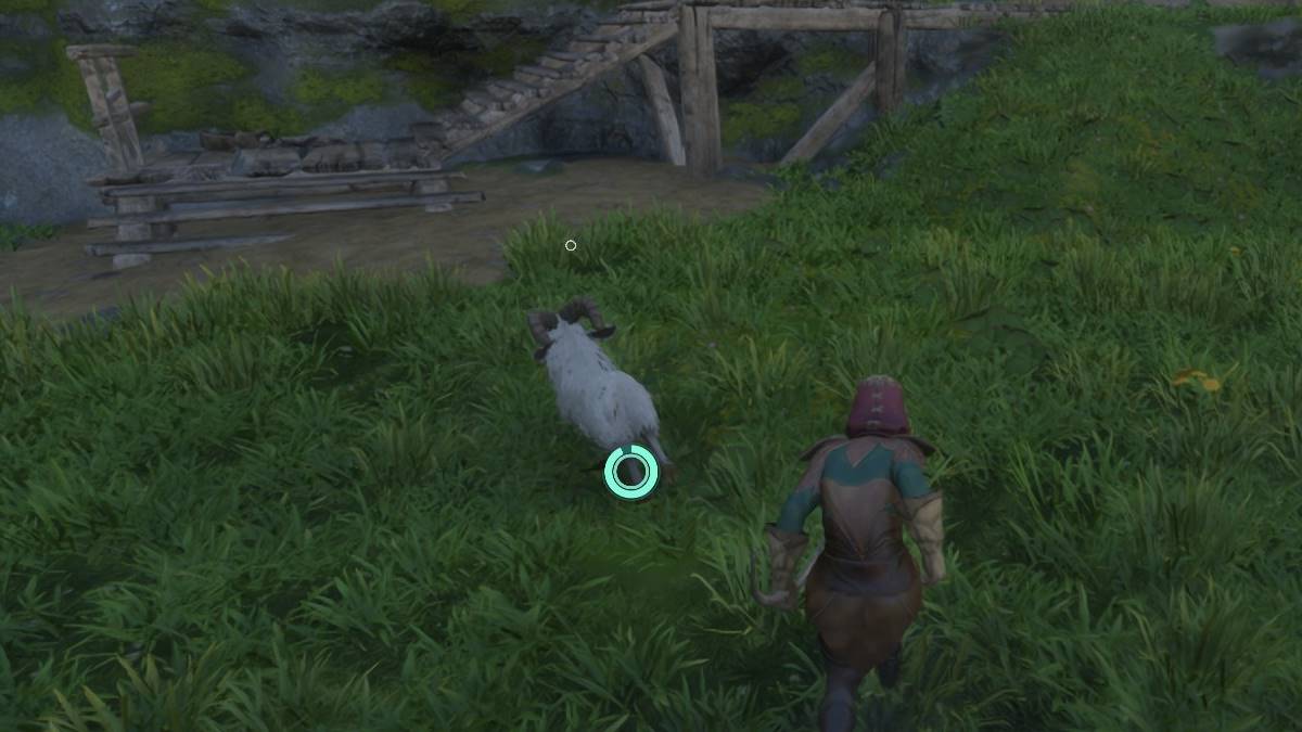 Le joueur chassant une chèvre dans Enshrouded