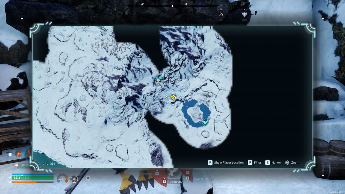 Emplacement sur la carte du puits de mine Iceberg. 