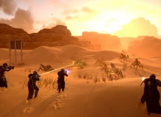 players venturing across a desert landscape