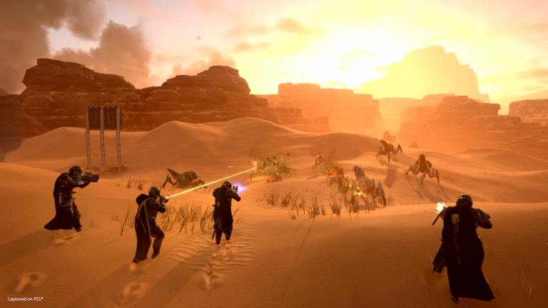 players venturing across a desert landscape