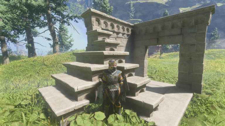 Character standing in front of Refined Stone structure.