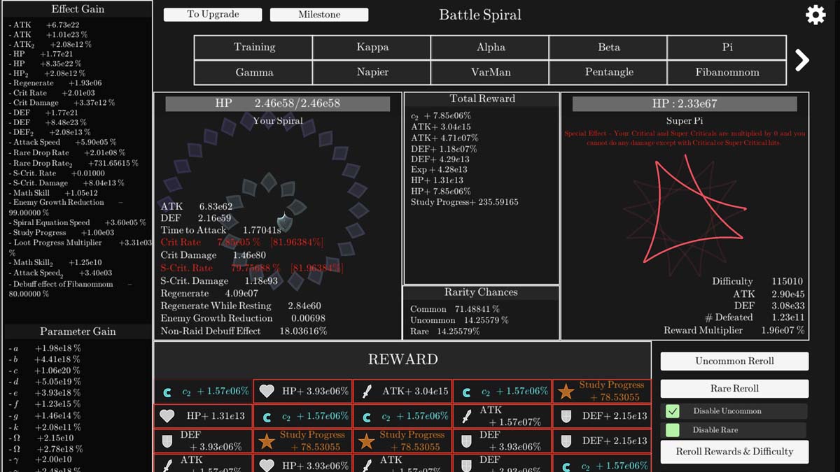 Interface de jeu Idle Spiral