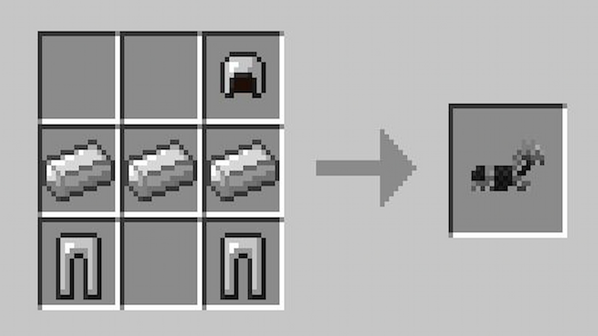 Une recette de grille de fabrication pour fabriquer une armure de cheval de fer dans Minecraft.
