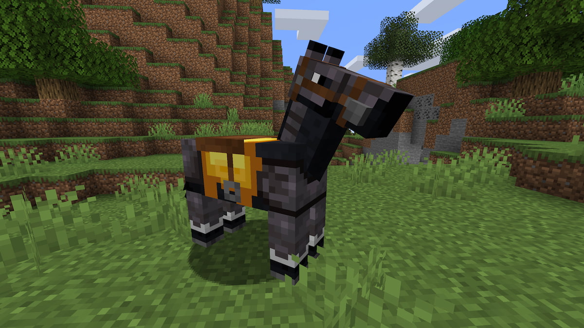 Un cheval Minecraft avec une armure de cheval Netherite modifiée.
