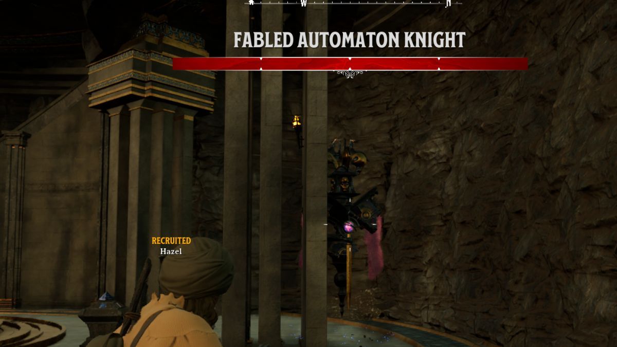Le légendaire boss de Knight Automaton se bat avec son personnage dans Nightingale.