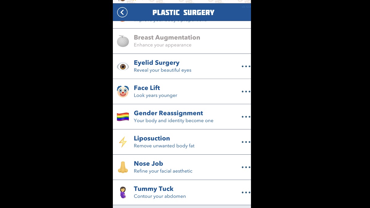Liste des procédures de chirurgie plastique BitLife