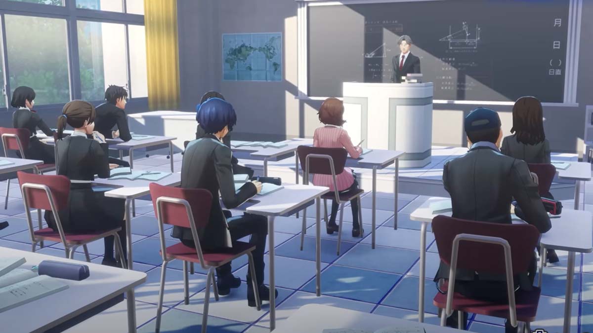 Étudiants assis dans la salle de classe dans Persona 3 Reload