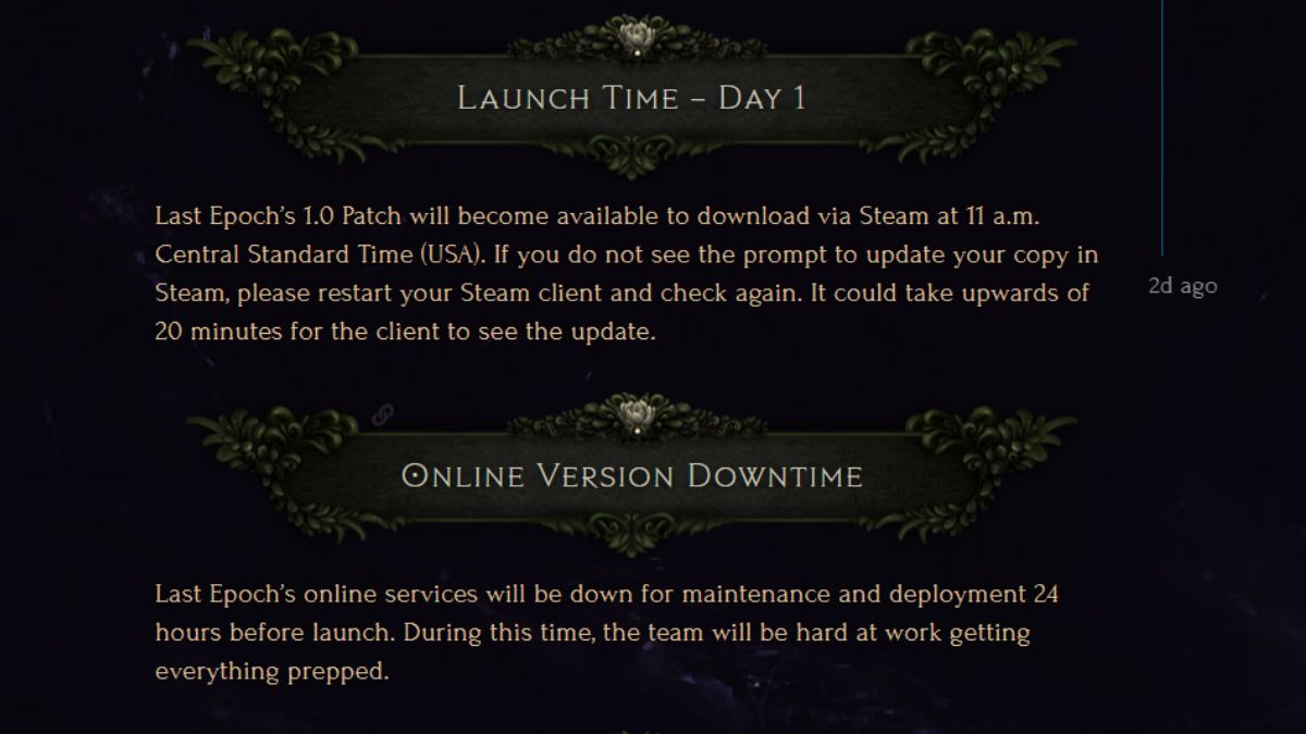 Capture d'écran du forum Last Epoch avec temps d'arrêt.