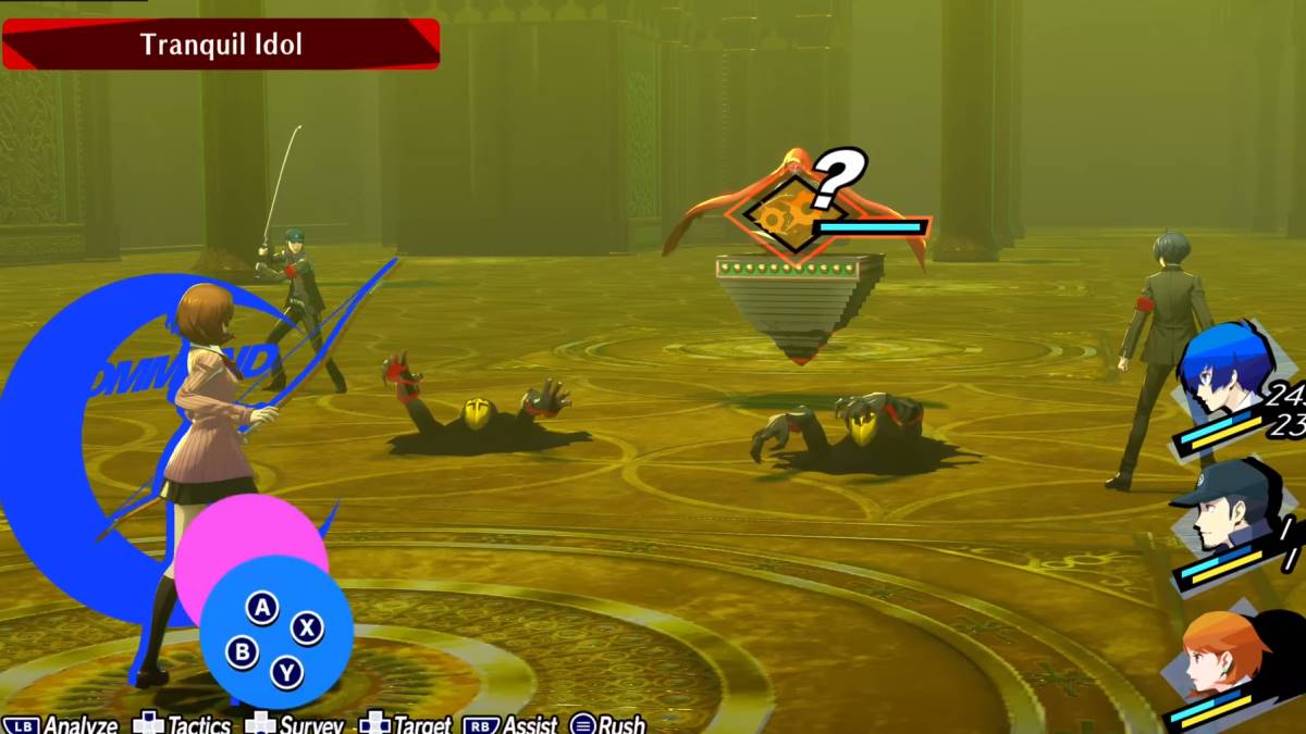 Yukari sur le point d'attaquer pendant le combat dans Persona 3 Reload