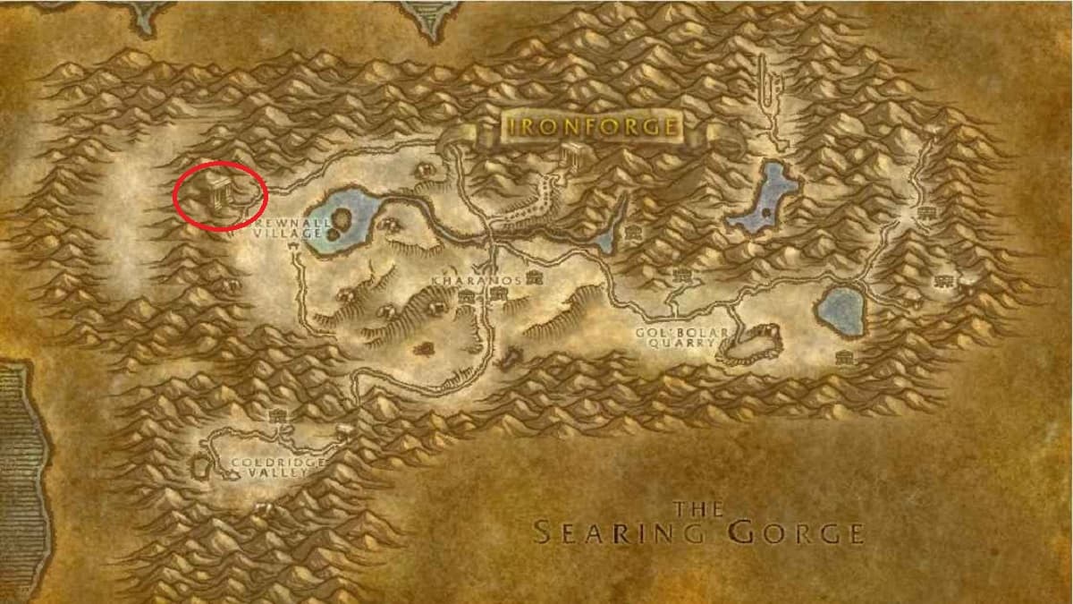 Emplacement de Gnomeregan encerclé sur la carte de Dun Morogh