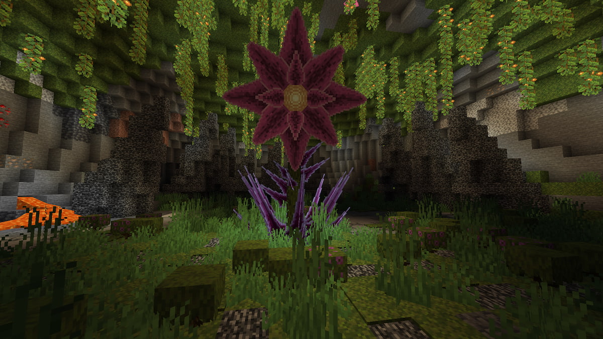 Un énorme patron de fleurs sous terre dans le mod Bosses of Mass Destruction Minecraft.