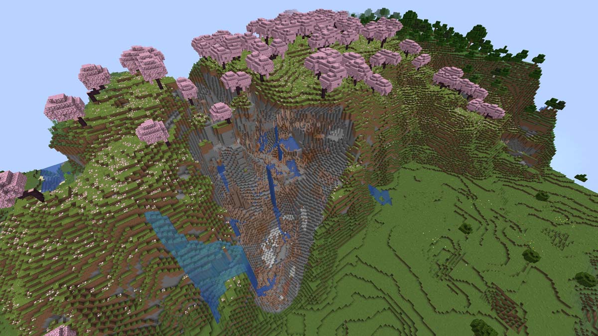 Immense grotte de pierres exposées dans Minecraft