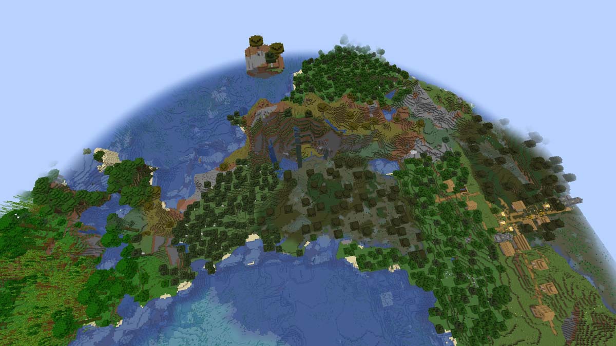 Village avec une île flottante dans Minecraft