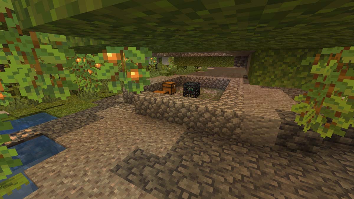Donjon exposé dans les grottes luxuriantes de Minecraft
