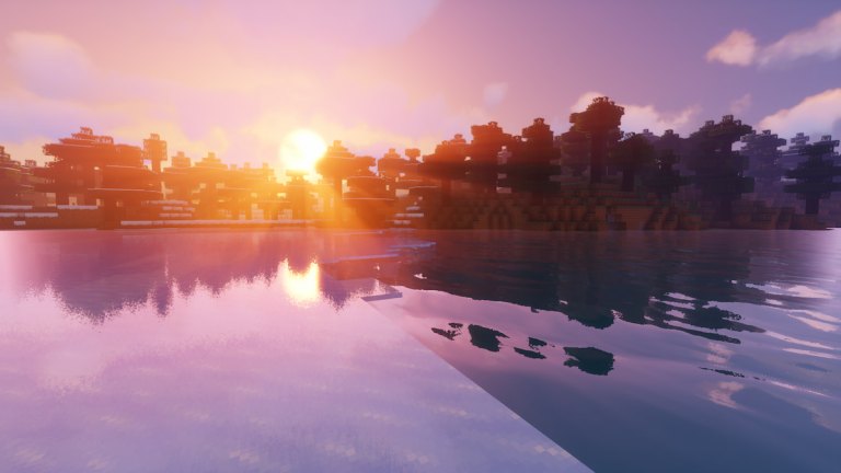 realistic graphics shader sunset in minecraft