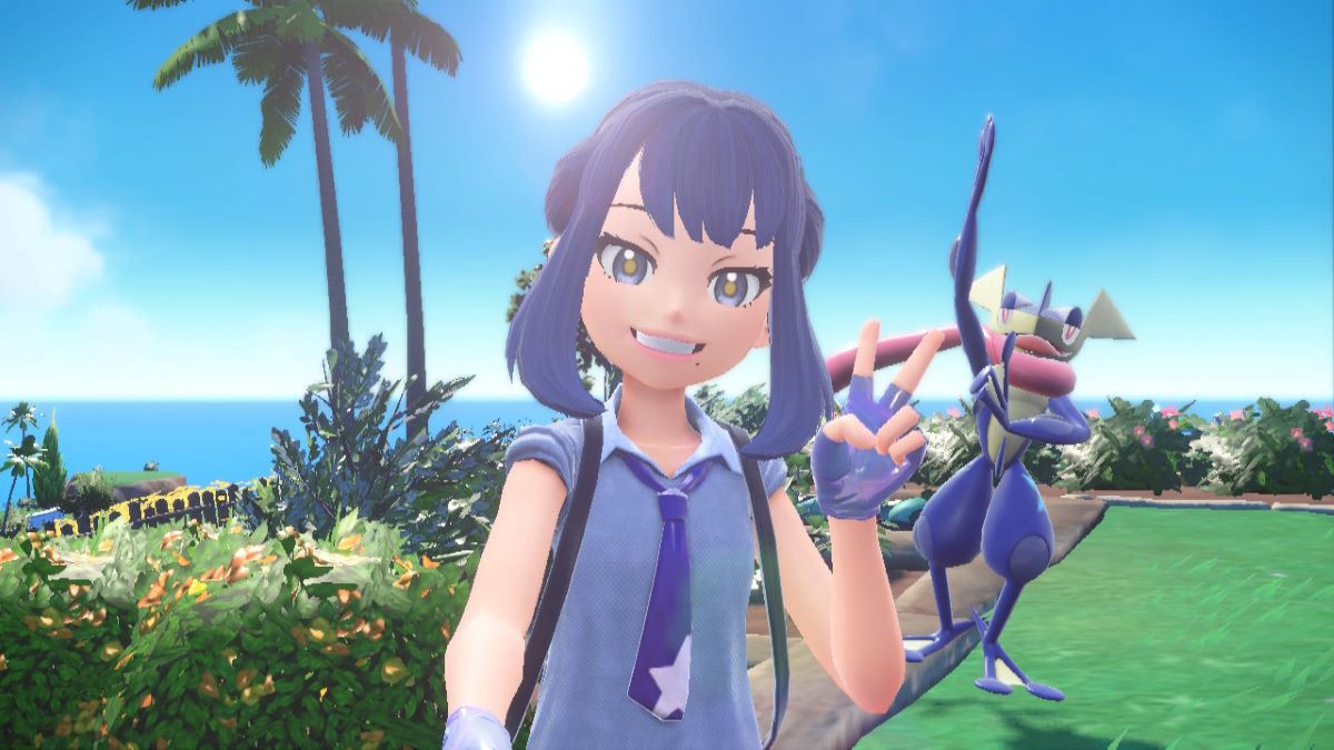 Le joueur et Greninja posent pour une photo dans Pokémon Écarlate et Violet