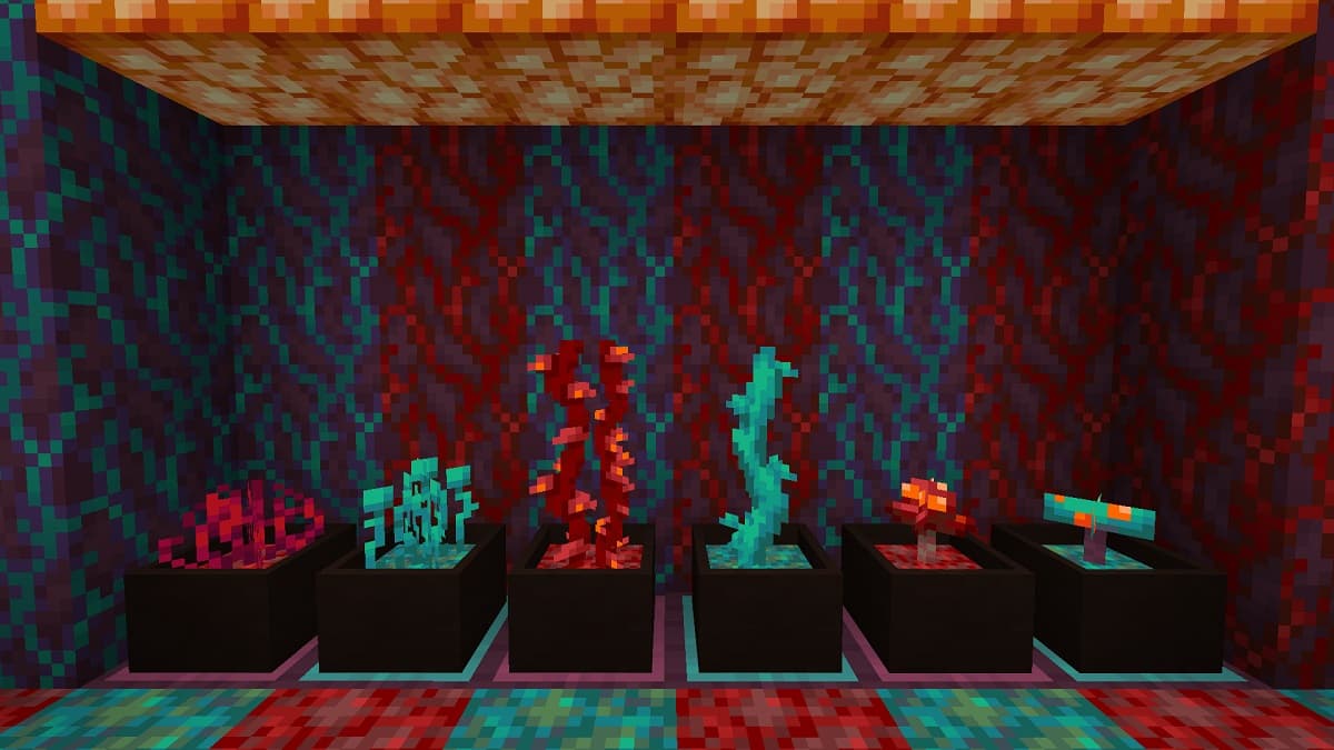 Rangée de plantes poussant dans des pots du mod Botany Pots Minecraft