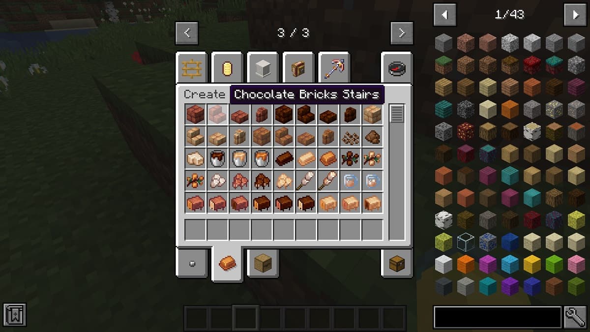 Blocs de construction en chocolat disponibles dans le mod Create Confectionary Minecraft