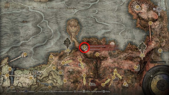 L'emplacement du marchand dans l'ouest de Dragonbarrow dans Elden Ring