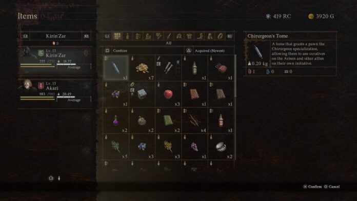 dragons dogma 2 transferring items from the inventory