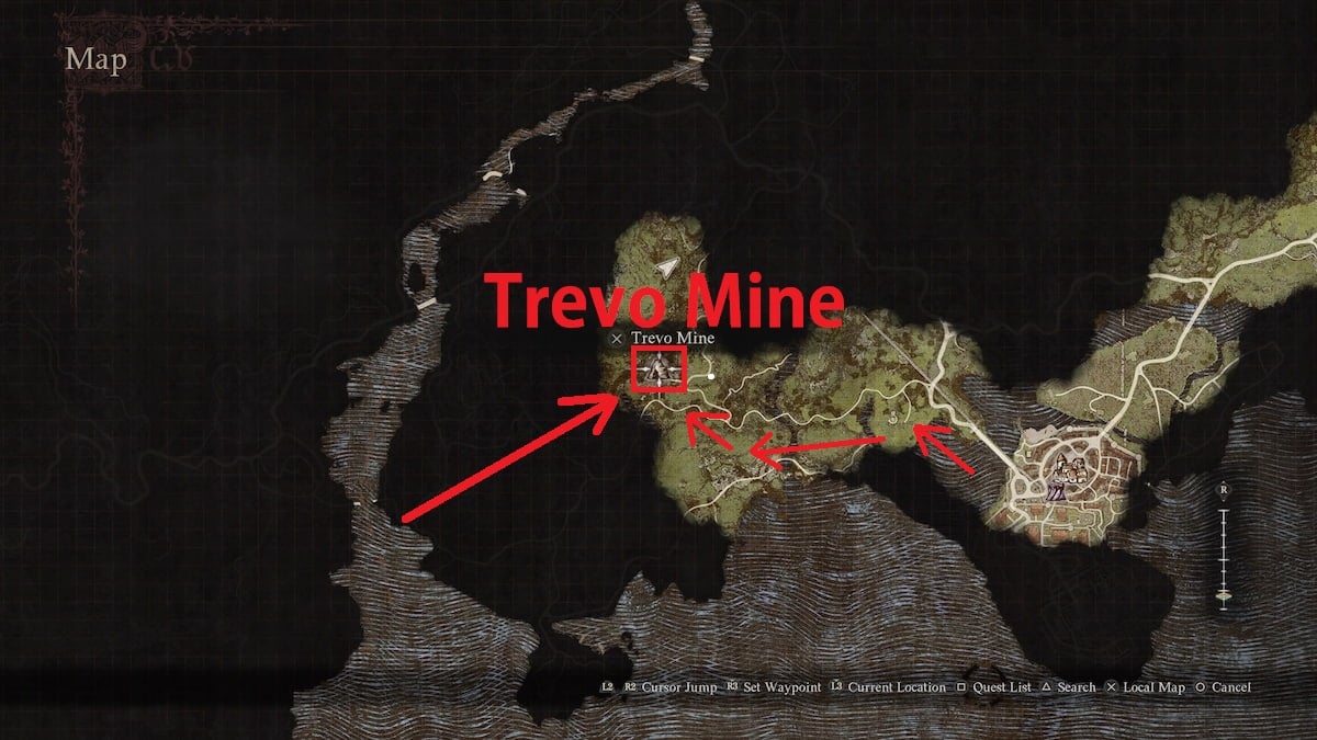 carte de Vermund vers la mine de Trevo dans Dragon's Dogma 2