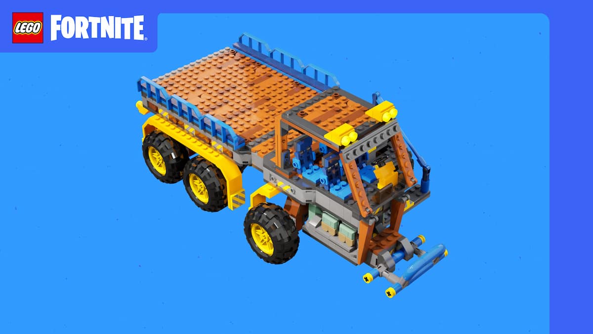 Grand camion LEGO avec six pneus et un long coffre à l'arrière