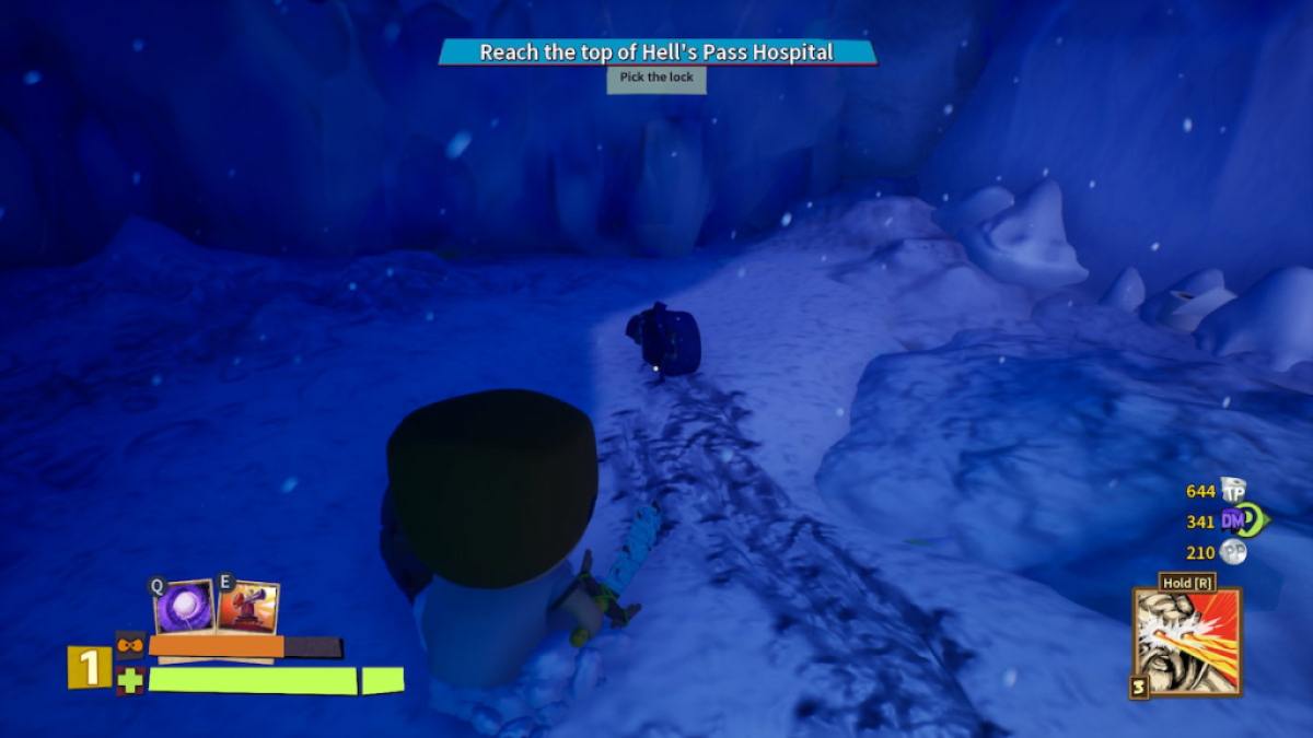 Joueur debout sur un chemin menant à un sac à dos lors de la Journée de neige de South Park